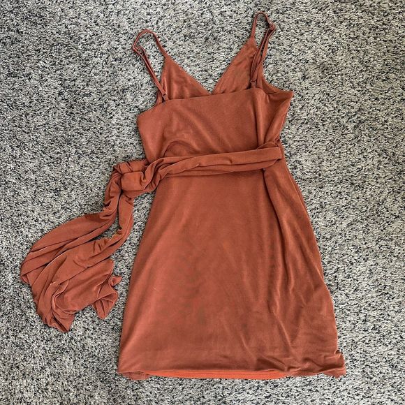 Showpo Wrap Mini Tank Dress, Rust Orange Size 6 - Picture 2 of 6